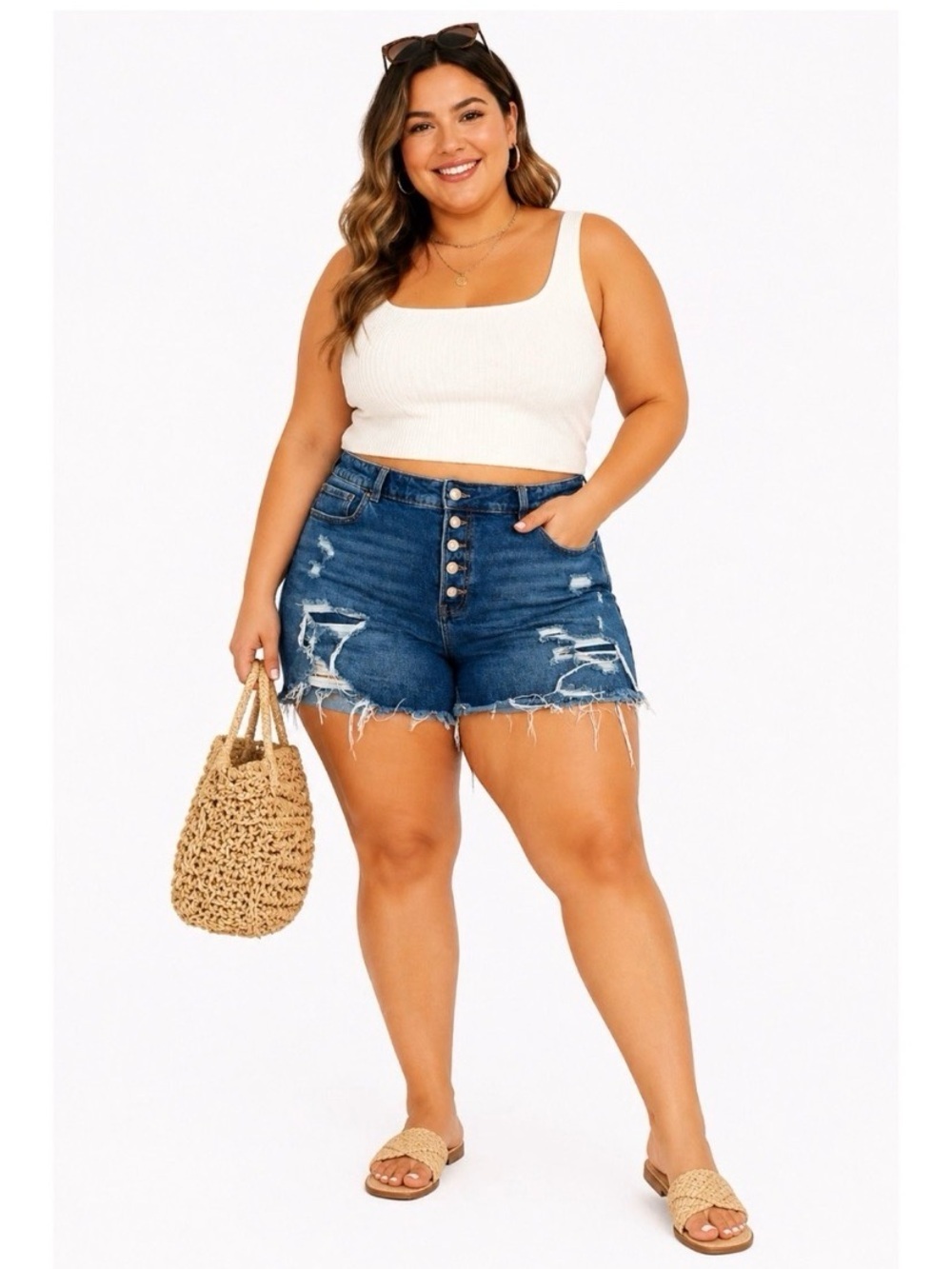 MAURICES Ripped Button Fly Super High Rise Jean Shorts - Picture 2 of 6